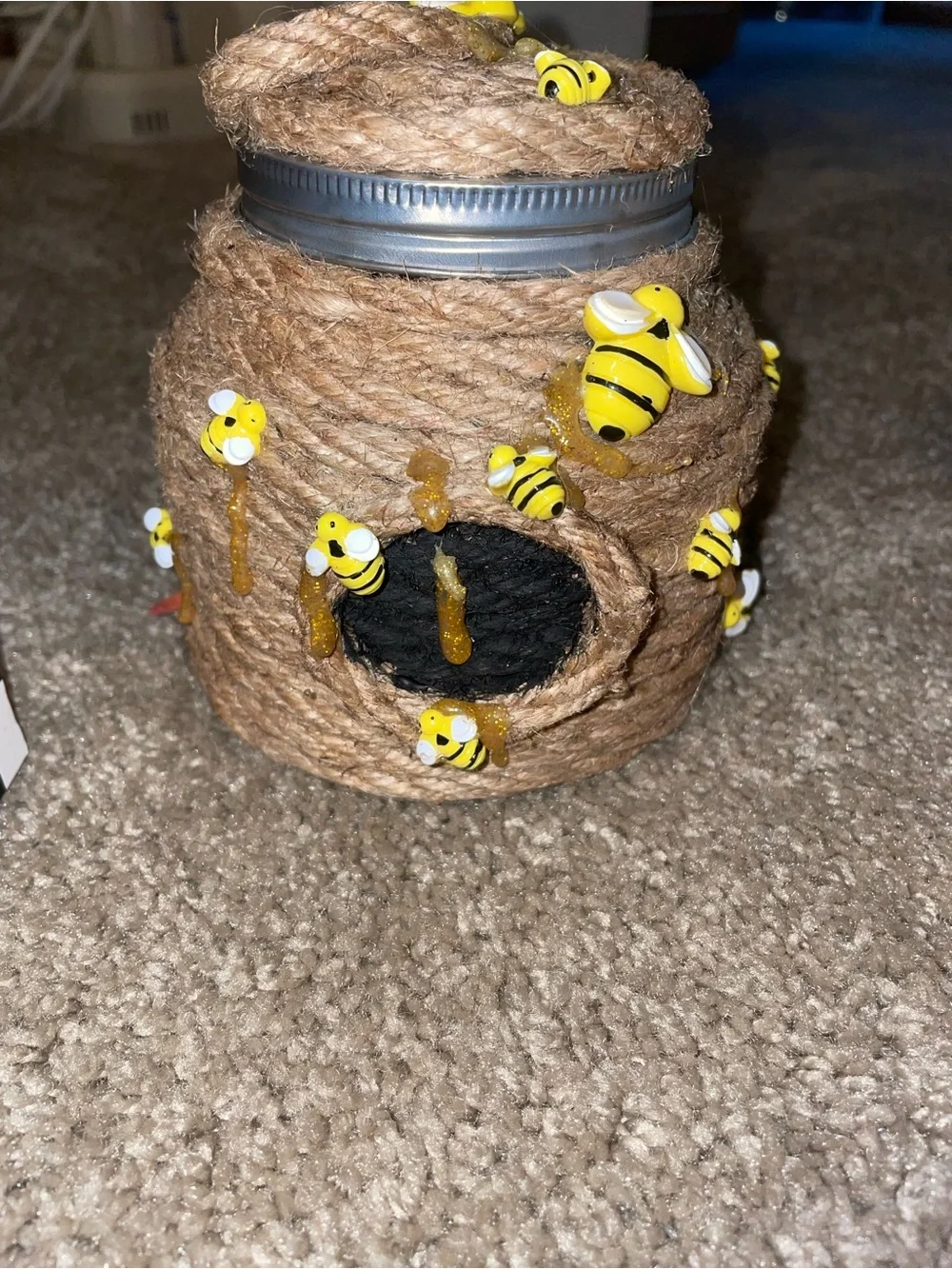 Rustic Bee Jar Vase in Natural Brown and Yellow - Decorative Accent